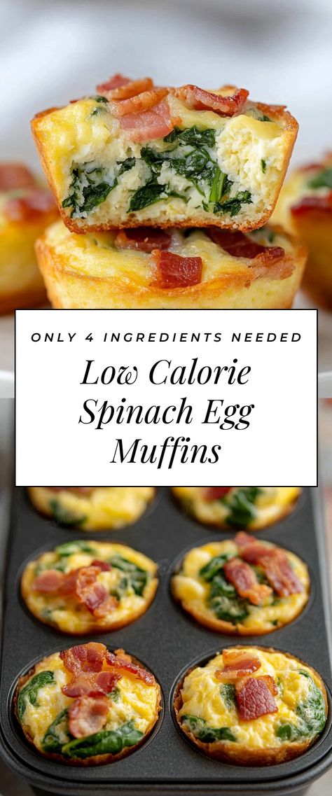 Image for Low Calorie Spinach Egg Muffins Egg Muffins Recipe, Spinach Egg, Grab And Go Breakfast, Egg Muffins, Spinach Recipes, Breakfast Options, Quick Breakfast, A Workout, 4 Ingredients