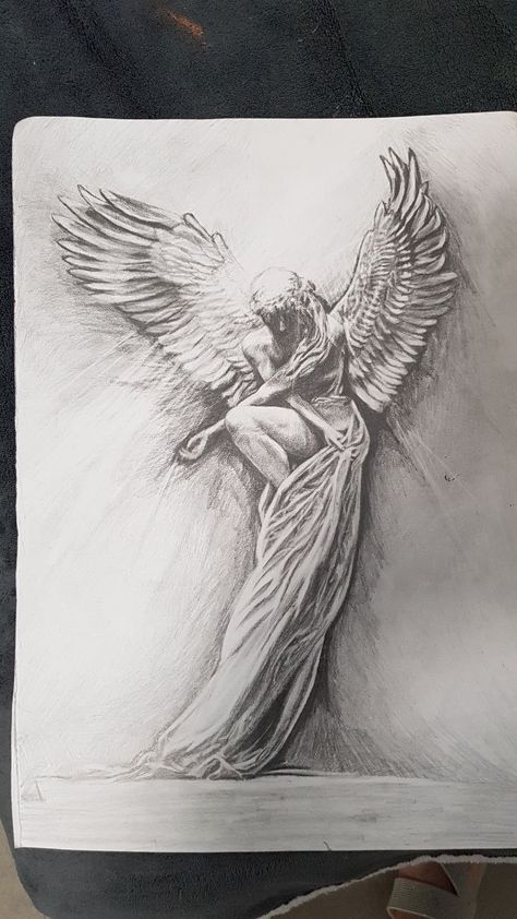 Figure In Environment Drawing, Fallen Angel Sketch Pencil Drawings, Angel Pencil Drawings, Roman Sketch, Ethereal Sketch, Angel Drawing Reference, Big Sketches, Angel Drawing Sketches, Drawing Angel Wings