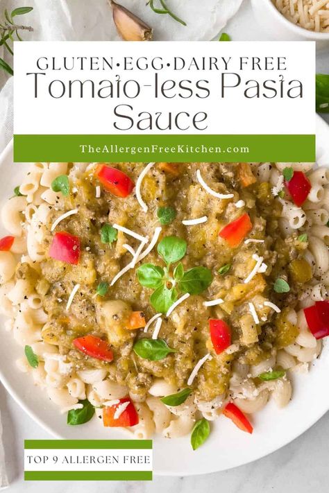 Tomato Free Pasta Sauce - GF/DF, Top 9 Free No Tomato Pasta, No Tomato Pasta Sauce, Tomato Free Pasta Sauce, Spaghetti Squash Sauce, Tomato Sauce Pasta, Tomato Spaghetti, Gluten Free Spaghetti, Tomato Pasta Sauce, Sauce Pasta