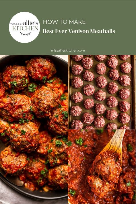 These Venison Meatballs are the best ever. They're tender and meaty, but not gamey at all. You can make a big batch of them to use up that ground deer meat. Deer Ground Meat Recipes, Deer Meat Recipes Ground, Ground Deer Recipes, Ground Venison Recipes, Venison Meatballs, Elk Recipes, Venison Meat, Venison Burgers, Deer Recipes