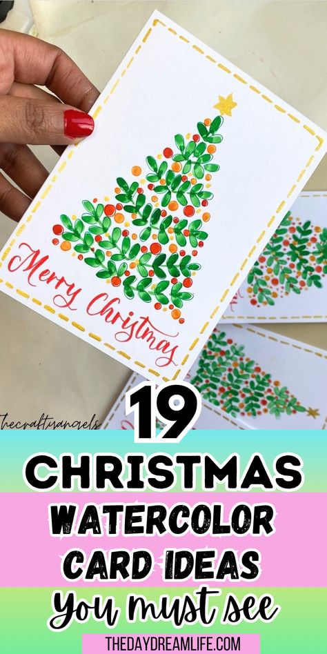 19 Enchanting Watercolor Christmas Card Ideas. Simple Watercolor Cards Christmas, Easy Watercolour Christmas, Diy Watercolor Christmas Cards Tutorials, Watercolor Pencil Art Tutorials, Simple Christmas Watercolor Ideas, Painting On Cards, Christmas Watercolor Ideas Xmas Cards, Christmas Watercolour Cards, Watercolor Christmas Card Ideas