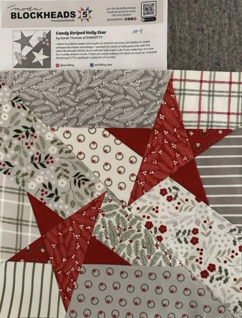 Candy Striped Holly Star Pattern, Holly Quilt Block, Christmas Star Quilt Block, 3yard Quilts, Quick Gifts To Make, Twister Quilts, Quilting Gifts, Moda Blockheads, Christmas Quilting Projects