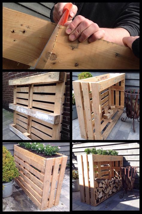 Garden Pallet Decorations, Recycled Wood Projects, Lights Balcony, Wood Pallet Recycling, Yard Sheds, Pallet Projects Furniture, Firewood Storage, Pallet Decor, Pallet Garden