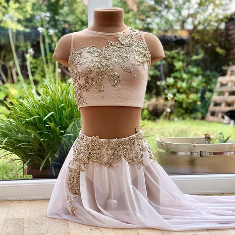 White And Gold Lyrical Dance Costumes, Gold Dance Costumes Lyrical, White And Gold Dance Costume, Gold Lyrical Dance Costumes, Pink Lyrical Dance Costumes, Gold Dance Costumes, Lyrical Dance Costumes Solo, Contemporary Dance Costumes Dresses, Lyrical Dance Outfits