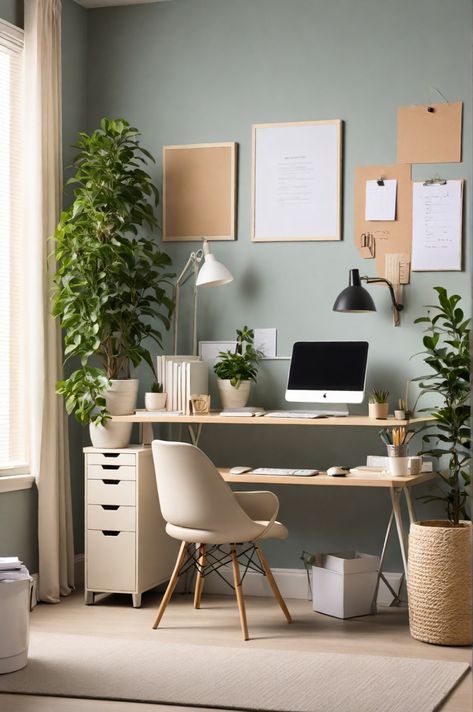 Sage Home Office Ideas, 4th Of July Tablescapes, Diy Place Settings, Green Home Offices, Office Decor Workplace, Light Green Walls, Workplace Office, Boho Office, Office Decor Ideas