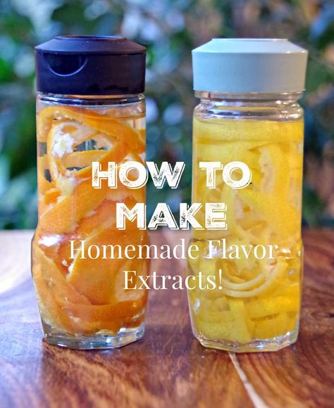 Learn how to make homemade extracts and you will be able to add an amazing amount of flavor into your kitchen creations! Save money and be creative! Everything from homemade vanilla extract to fresh herbs and nuts can add flavor to your next recipe! Homemade Extracts, Diy Extracts, Homemade Vanilla Extract, Homemade Mixes, Homemade Spices, Homemade Seasonings, Homemade Vanilla, Seasoning Recipes, Seasoning Mixes