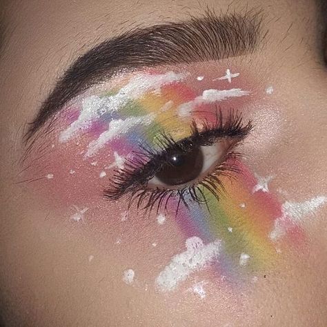 Eyeshadow Sunset, Rainbow Photoshoot, Cloud Makeup, Rainbow Eye Makeup, Fantasy Make-up, Rainbow Waterfall, Make Up Designs, Drag Make-up, Cute Eye Makeup