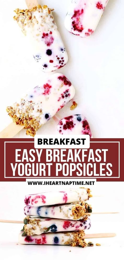 Popsicles for breakfast! Yes, you heard right. These easy breakfast yogurt popsicles are not only delicious but are also packed with summer fruits and topped with a crunchy granola. Frozen Yogurt Breakfast Bars, Breakfast Popsicles, Yogurt Berries, Homemade Frozen Yogurt, Breakfast Yogurt, Summer Popsicles, Healthy Popsicles, Yogurt Popsicles, Yogurt Breakfast