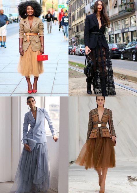 Blazer And Tutu Skirt Outfit, Tulle Skirt Work Outfit, Tulle Skirt With Blazer Outfits, Tulle Skirt Blazer Outfit, Blazer With Tulle Skirt, Blazer Tulle Skirt, Tulle Skirt Outfit 2023, Blazer And Tulle Skirt Outfit, Sheer Tulle Skirt