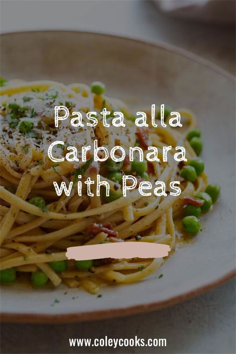 Let me introduce you to a game-changer in the world of quick and comforting eats: Pasta alla Carbonara with Peas and Bacon. It's the ultimate lifesaver when you're short on time and cash, yet desperately need a meal that'll make your taste buds dance. Plus, it's on your plate in under 30 minutes! | ColeyCooks.com Carbonara With Peas, Pasta Recipes With Ground Beef, Chickpea Dishes, Peas And Bacon, Bacon Peas, Wholesome Breakfast Ideas, Recipes For Dinner Pasta, Pasta Bacon, Bacon Carbonara