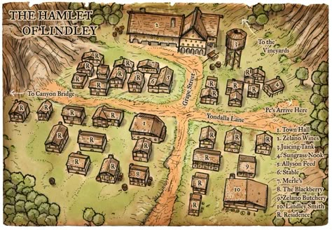 Fantasy City Map, Village Map, Fantasy Village, Fantasy Town, Fantasy World Map, Tabletop Rpg Maps, Rpg Map, Town Map, Dungeon Maps