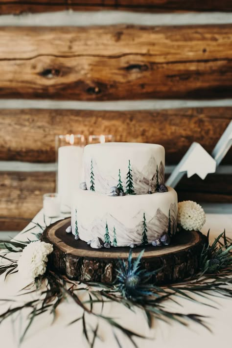 25 Outdoor Wedding Cake Ideas for the Outdoorsy Couple Mountain Wedding Cake, Outdoor Wedding Cake, Mountain Bride, White Wedding Cakes, Winter Wonderland Wedding, Future Wedding Plans, Wonderland Wedding, Wedding Desserts, Forest Wedding