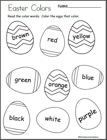 Free Easter Egg Color Worksheet for preschool and kindergarten. Students read the color words on each egg and color the eggs. Easter Preschool Worksheets, Easter Activities For Preschool, Color Worksheets For Preschool, Easter Egg Coloring, Easter Kindergarten, Coloring Pictures For Kids, Easter Worksheets, Egg Coloring, Easter Preschool