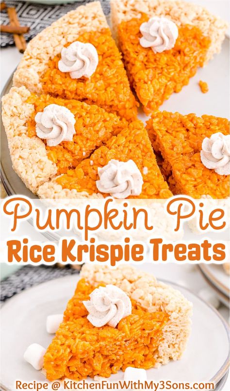 Rice Krispies Desserts, Thanksgiving Rice, Pumpkin Rice Krispies, Fun Holiday Desserts, Pumpkin Rice Krispie Treats, Rice Krispies Recipe, Spiced Rice, Quick Dessert, Rice Krispies Treats