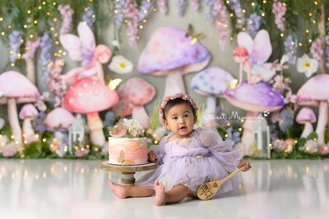 Smash Cake Fairy, Enchanted Forest Bday Party, Fairy Garden Cake Smash, Fairy 1st Birthday Photoshoot, Fairy Smash Cake, Fairy Cake Smash, Enchanted Fairy Birthday Party, Fairy Theme Birthday Party, Fairy Party Decorations