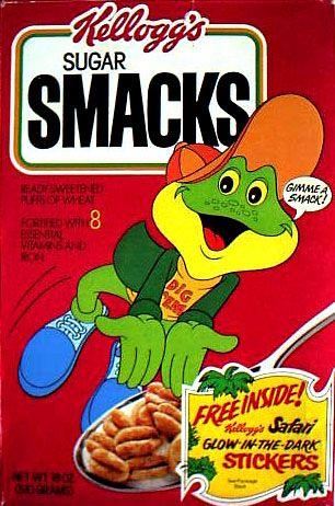 Before sugar became EVIL and they changed it to "Honey Smacks" The frogs name was Diggem and would say "I Diggem!" Vintage Cereal, Cereal Packaging, Tony The Tiger, Cereal Boxes, Good Old Times, 90s Childhood, My Childhood Memories, I Remember When, Oldies But Goodies