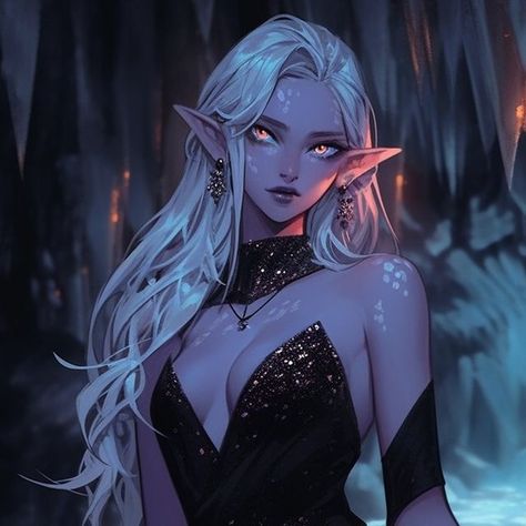 Ice Woman Art, Drow Elf Female Character Design, Female Drow Dnd, Dnd Drow Female, Drow Woman, Dark Elf Woman, Drow Dnd, Dark Elf Female, Female Drow