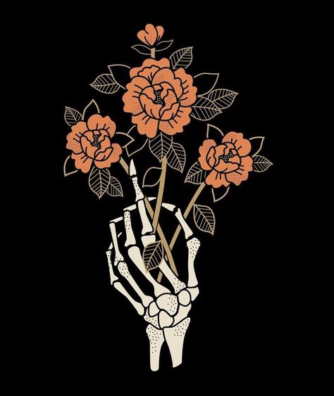 Skeleton With Rose, Gothic Sunflower, Skeleton Hand Holding Flower, Floral Skeleton, Flowers Aesthetic, Hands Holding Flowers, Catrina Tattoo, Skeleton Drawings, Skeleton Tattoos