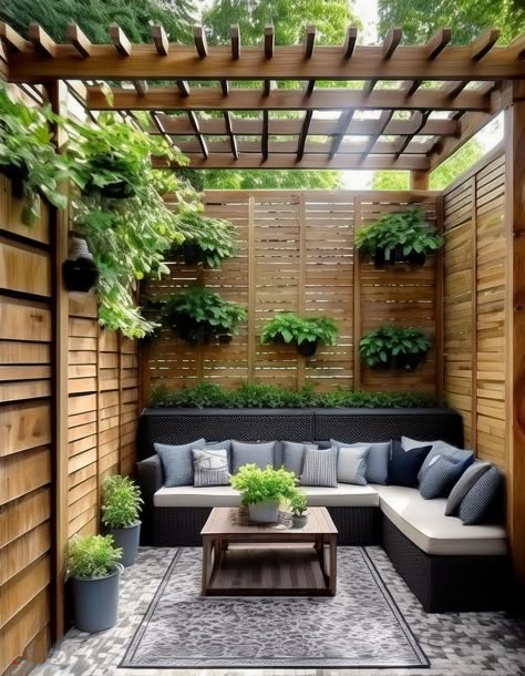 Pergola Privacy Wall Deck Ideas Privacy Wall, Fenced In Pergola, Pergola Screen Ideas, Porch Screen Ideas Patio Privacy, Privacy Fence Ideas On Deck, Privacy Walls Backyard, Decks With Privacy Walls, Yard Privacy Screen, Pergola Privacy Wall