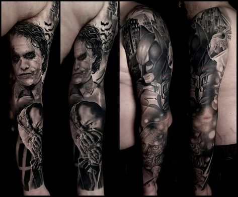 Dark Knight Tattoo Ideas, Knight Tattoo Sleeve, The Dark Knight Tattoo, Dark Knight Tattoo, Knight Tattoo Ideas, Batman Tattoo Sleeve, Dc Tattoo, Joker Dark Knight, Joker Tattoo Design