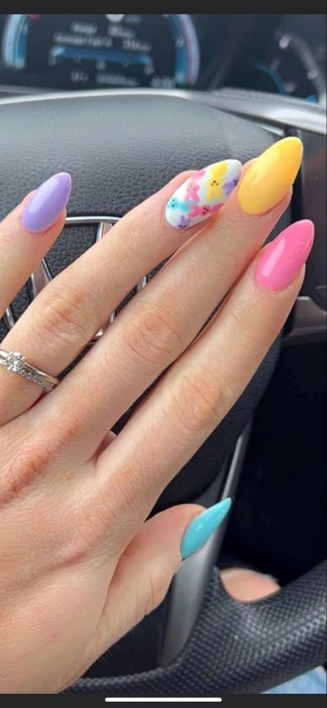 Easter Nails Easy, Easter Nail Art Designs, Simple Spring Nails, April Nails, Easter Nail, Bunny Silhouette, Easter Nail Designs, Easter Nail Art, Spring Acrylic Nails