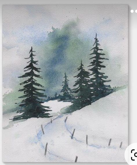 Winter Pines, Boom Kunst, Christmas Paintings On Canvas, Card Simple, Winter Watercolor, Christmas Card Art, Watercolour Inspiration, Watercolor Christmas Cards, Easy Canvas Painting