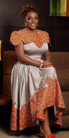 African fashion office styles. #officeoutfit Orange Gown, Lace Dress Classy, South African Traditional Dresses, Modest Evening Dress, Modest Dresses Fashion, Shweshwe Dresses, Traditional African Clothing, African Fabric Dress, Dinner Dress Classy