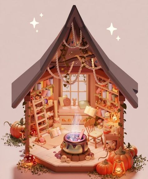 Tower Illustration, Dark Academia Home, Halloween Diorama, Magical Halloween, Magical Room, Witch Room, Fantasy Rooms, House Games, Kawaii Christmas