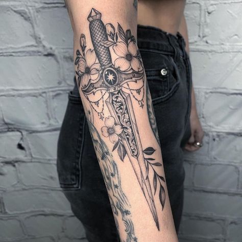 Bookish Tattoos, Dagger Tattoo, Book Tattoo, Dream Tattoos, Elegant Tattoos, Feminine Tattoos, Dope Tattoos, Tattoo Design Drawings, Sleeve Tattoo