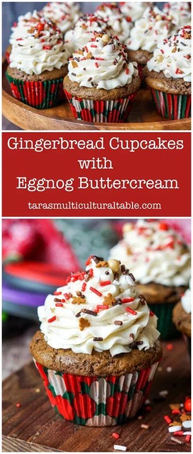 Gingerbread Cupcakes with Eggnog Buttercream - Tara's Multicultural Table Eggnog Buttercream, Gingerbread Cupcakes, Winter Cake, Gingerbread Recipe, Christmas Dessert, Christmas Cupcakes, Köstliche Desserts, Christmas Snacks, Christmas Cooking