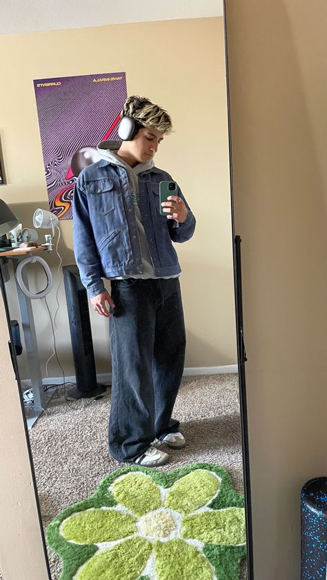 Baggy Jeans Outfit 90s Men, Baggy Jeans Outfit Fall, Baggy Jeans Look, Baggy Style Men, Mirror Fit Check, Outfit Ideas Baggy Jeans, Denim Jeans Outfit Men, 90s Baggy Style, Baggy Jeans Outfit 90s