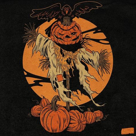 @austinpardunart on Instagram: "The scarecrow walks at midnight #austinpardunart #vintagehalloween #halloweenart #halloween" Pumpkin Patch Farm, The Scarecrow, Halloween 5, Halloween Everyday, Horror Tattoo, Halloween Event, At Midnight, Halloween Activities, Halloween Town