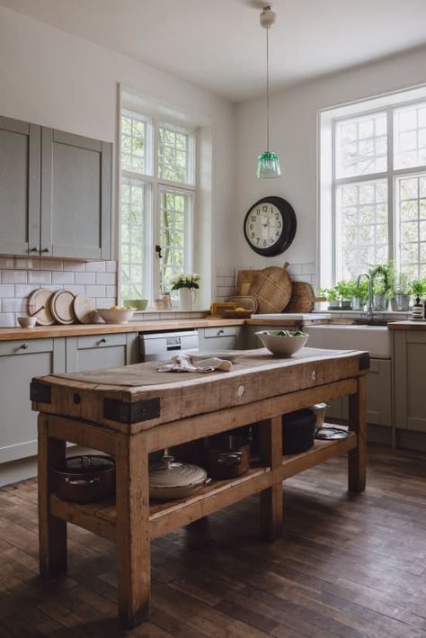 Post Image Reclaimed Kitchen, Breakfast Room Green, Wooden Dining Table Rustic, Small Kitchen Island Ideas, Room Maker, Small Kitchen Island, British Furniture, Kitchen Prep, Casa Country