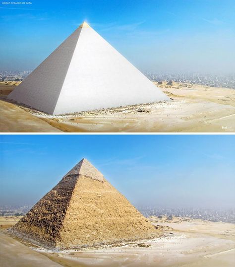 What the Egyptian pyramids would have looked like when they were built versus now - 9GAG Starověký Egypt, Pyramids Egypt, Great Pyramid, Bangunan Minecraft, Great Pyramid Of Giza, Egyptian Pyramids, Pyramids Of Giza, Egyptian History, Biome