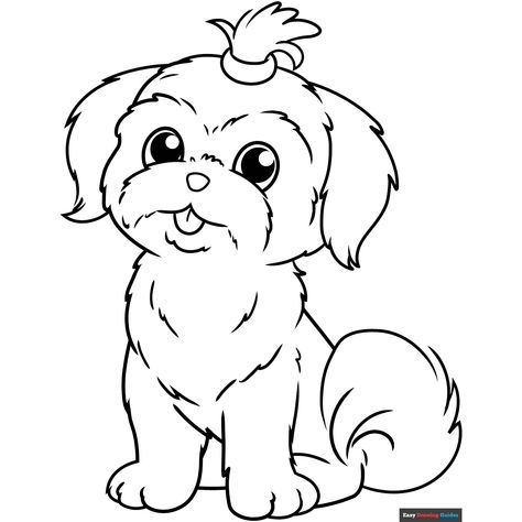 Free Shih Tzu Coloring Page for Kids Easy Drawing Guides, Drawing Guides, Popular Cartoons, Kids Print, Printable Coloring Sheets, Drawing Tutorial Easy, Coloring Tutorial, Dog Paw Print, Guided Drawing