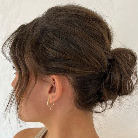 Messy Bouffant Bun Updo Bun With Long Bangs, Bouffant Bun, Black Braided Updo, Neck Length Hair, Bridesmaid Hair Inspo, Updos For Short Hair, Medium Length Updo, Loose Updo, Short Hair Bun