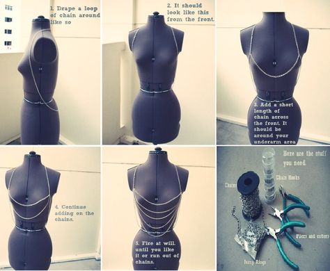 Diy Body Chain, Jóias Body Chains, Body Jewelry Diy, Body Chain Harness, Chain Harness, Rope Jewelry, Diy Clothes Design, Body Chains, Diy Body