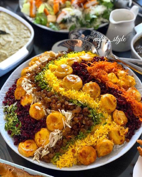 food serving ideas - persian recipes - Javaher Polo, Iranian Food Recipes, Jewelled Rice, Food Iranian, Persian Food Iranian Cuisine, Jeweled Rice, Iranian Dishes, Persian Rice, Iran Food