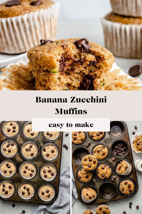 Zucchini Banana Muffins, Dairy Free Greek Yogurt, Chocolate Chip Zucchini Muffins, Healthy Chocolate Chip Muffins, Healthy Protein Desserts, Banana Zucchini Muffins, Banana Zucchini, Zucchini Chocolate Chip Muffins, Zucchini Banana