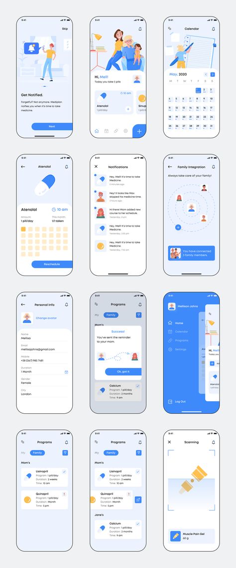 Medicine Reminder App, Medicine Design, App Wireframe, Health App Design, Website Design Ideas, Health Application, Medical App, Mobile App Design Inspiration, App Interface Design