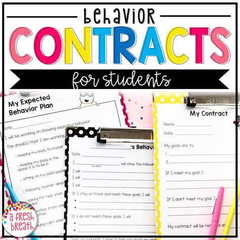 This behavioral contract for students resource contains 6 different contracts with over 40 variations and digital versions to suite students’ needs. Not exactly sure what a behavior is? Find out the why, how, and tips behind using behavior contracts for students. Plus find a behavior contract example along with a few of these social skills agreements for elementary students (including this one) for some helpful and time saving social emotional learning. Student Behavior Contract Elementary, Student Behavior Contract, School Recess, Recess Activities, Behavior Contract, Behavior Intervention Plan, Behavior Plan, Social Skills For Kids, Social Contract