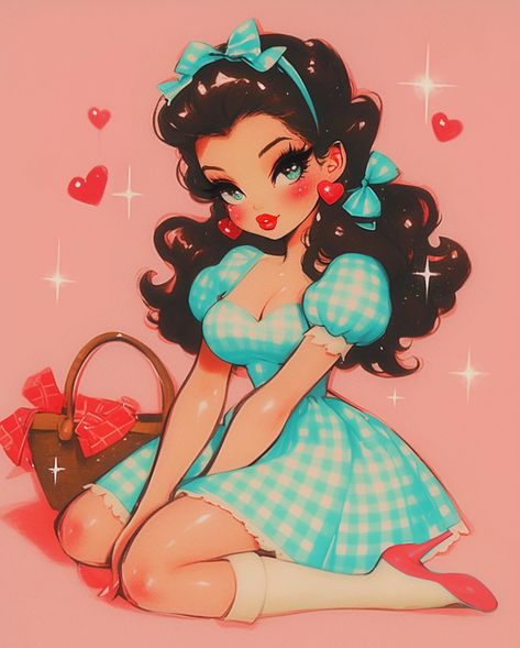 🌪️🧺❤️🐾🩵💖✨ Tattooed Character Art, Chibi Princess, Pinup Pose Reference, Female Cartoon Characters 90s, Witch Cartoon Aesthetic, Retro Illustration Graphics, Dnd Pinup Art, Aesthetic Halloween Pfp, Fairy Pin Up