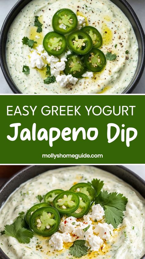 Discover a flavorful twist with this Greek yogurt jalapeno dip recipe that will add a spicy kick to your next gathering. Made with the perfect blend of creamy Greek yogurt and zesty jalapenos, this dip is sure to be a crowd-pleaser. Whether you're hosting game night or a backyard barbecue, this easy-to-make appetizer will become your go-to favorite. Enjoy the bold flavors of this delicious dip and impress your family and friends with your culinary skills. Greek Dips Recipes, High Protein Dip Recipes, Indian Yogurt Dip, High Protein Dip, Greek Dip Recipes, Hosting Game Night, Protein Dip, Types Of Dips, Creamy Jalapeno Dip