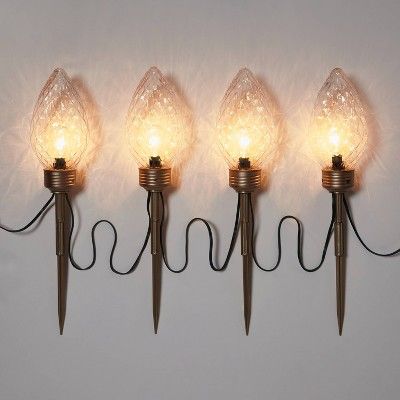 4pc Faceted C9 Big Bulb Pathway Light Clear With Champagne Base - Wondershop™ : Target Battery Powered Christmas Lights, Christmas Pathway Lights, Mini String Lights, Pathway Lights, Globe String Lights, Bulb String Lights, White Light Bulbs, Metal Lanterns, Pathway Lighting