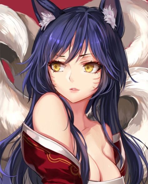 Ahri de League Of Leguends by https://www.deviantart.com/dantrlan on @DeviantArt If You Love, Blue Hair, Cat Ears, Click Here, Do It, Angel, Tattoos, Purple, Hair