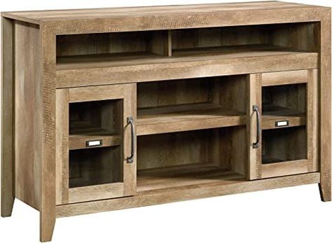 Sauder Dakota Pass Entertainment/Fireplace Credenza, For TV's up to 60", Craftsman Oak finish Entertainment Fireplace, Fireplace Credenza, Entertainment Credenza, Rustic Tv Stand, Next Furniture, Fireplace Entertainment, Tv Stand With Storage, Entertainment Console, Tempered Glass Door