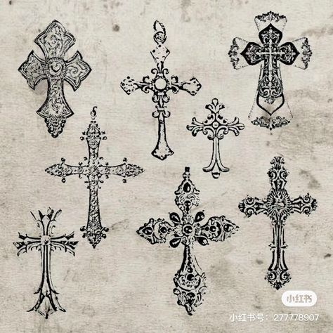 Cross Flash Tattoo, Vintage Cross Drawing, Gothic Cross Tattoo, Crosses Designs, Memorial Tattoo Ideas, Cross Drawing, Ear Tattoo Ideas, Cross Tattoo Designs, 4 Tattoo