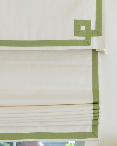 Sliding Door Curtains, Samuel And Sons, Custom Blinds, Roman Shade, Green Bedding, Bunk Room, Greek Key, Door Curtains, Roman Blinds