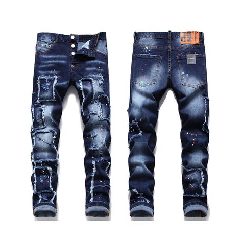 Punk Jeans, Denim Embroidery, Men Jeans Pants, Ripped Jeans Men, Mens Fashion Jeans, Patchwork Jeans, Patched Jeans, Mens Pants Fashion, Trousers Pants