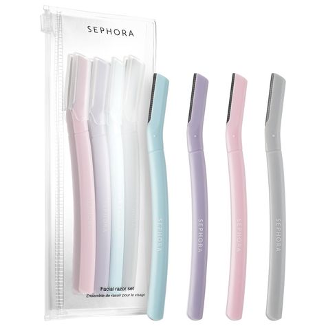 4 Piece Facial Razor Set - SEPHORA COLLECTION | Sephora Facial Razor, Laser Hair Removal Machine, Low Porosity Hair Products, Hair Removal Machine, Hair Porosity, Skincare Tools, Peach Fuzz, Dermatologist Recommended, Sephora Collection